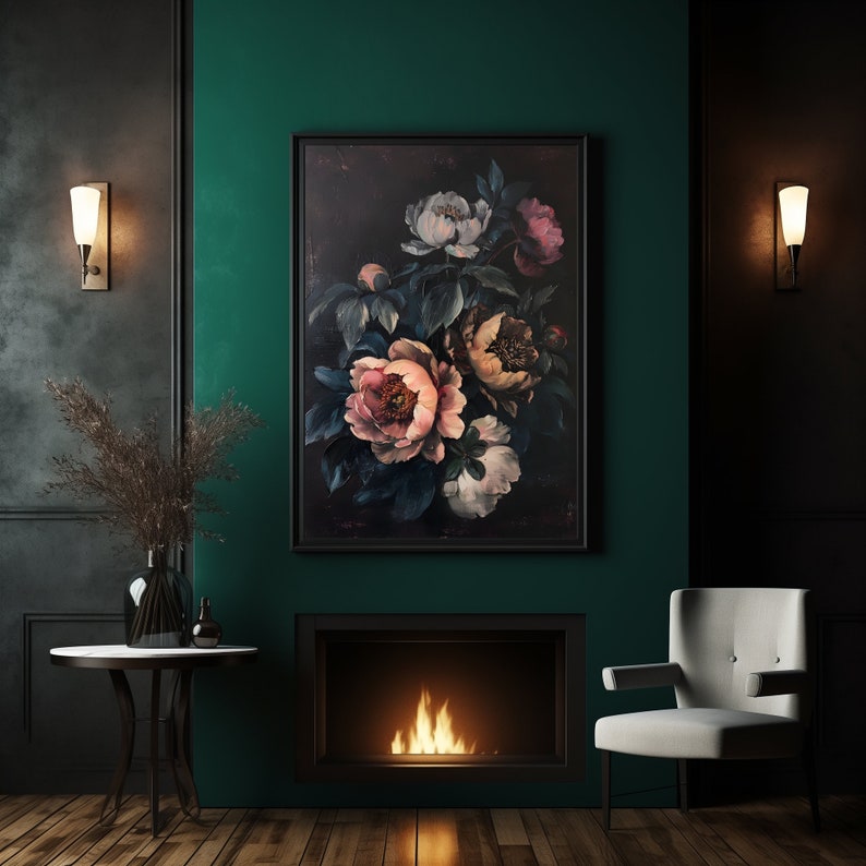 Moody Flower Painting | Vintage Floral Art | Dark Academia | Rustic Art ...