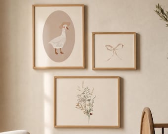 Printable Vintage Gallery Wall Art Set Set of 3 Vintage Girl Prints Coquette Bow Art Digital Print Silly Little Goose Digital Download