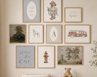Firefighter Nursery Gallery Wall Set of 20 Fire Truck Dalmatian Fireman Bear Printable Wall Art Boy Nursery Decor Little Man Cave Print