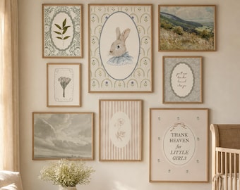 Pastel Floral Nursery Wall Art Bundle 100 Prints Cottagecore Baby Girl Room Pink Shabby Chic Print Girl Room Vintage Swan Flower Girly Art
