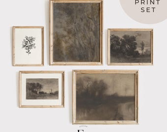 Set of 5 Neutral Art Print Neutral Gallery Wall Art Earth Toned Home Decor Printable Artwork Set of Print Moody Home Decor Vintage Art Sepia