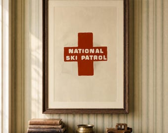 Ski Patrol Print, Red Cross National Ski Wall Art, Vintage Winter Digital Download