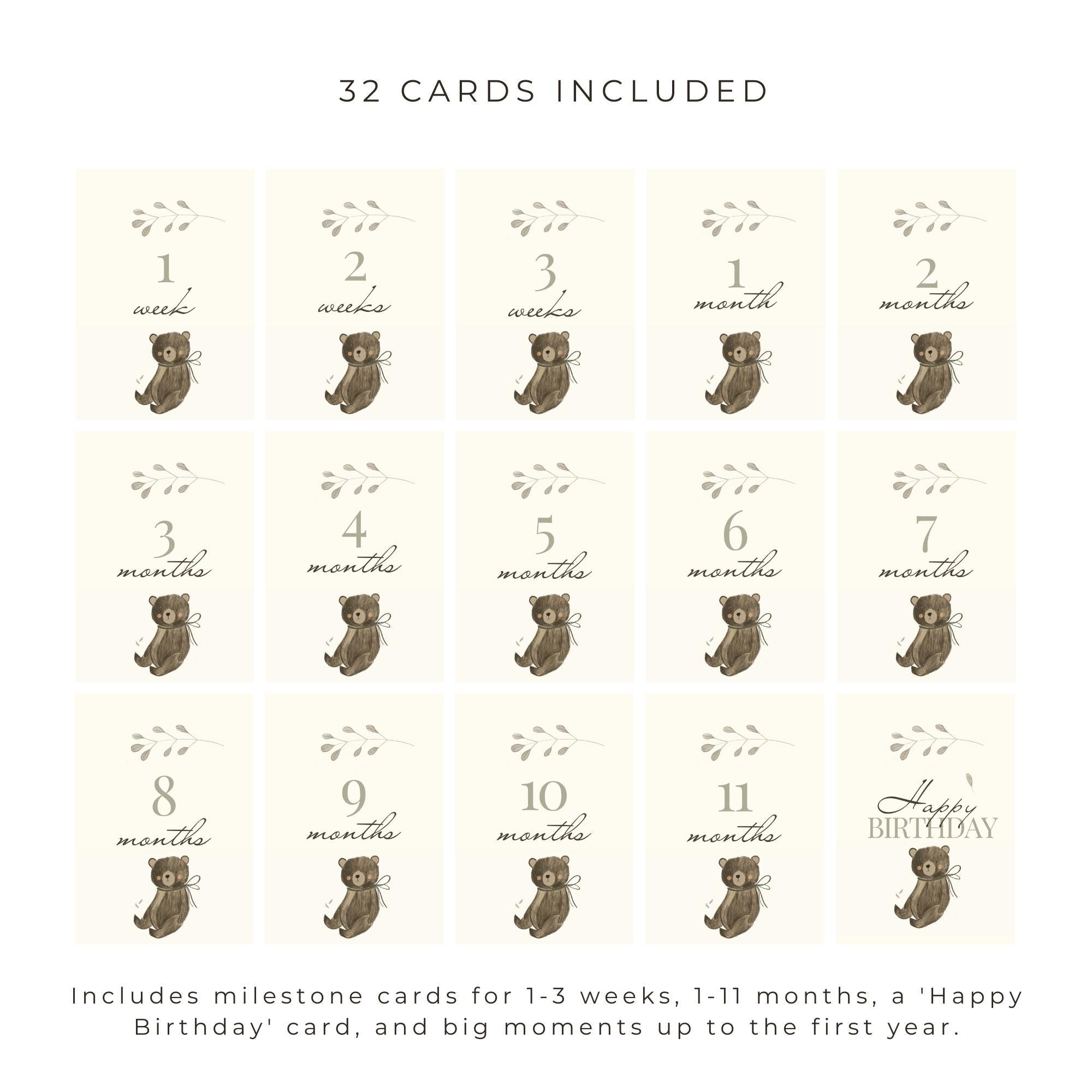 Teddy Bear Baby Milestone Card Set Bear Baby Cards Printable Beige Baby ...