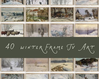 Winter Frame TV Art Collection Vintage Snow Landscape Paintings Cozy Seasonal Samsung TV Decor