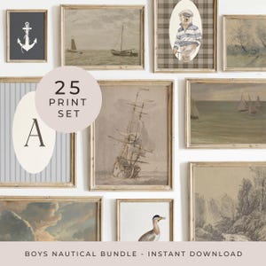Coastal Boys Nursery Gallery Wall Art Set of 25 Prints Vintage Boys Room Decor Blue Boys Nursery Nautical Kids Wall Prints Ocean Nursery Art