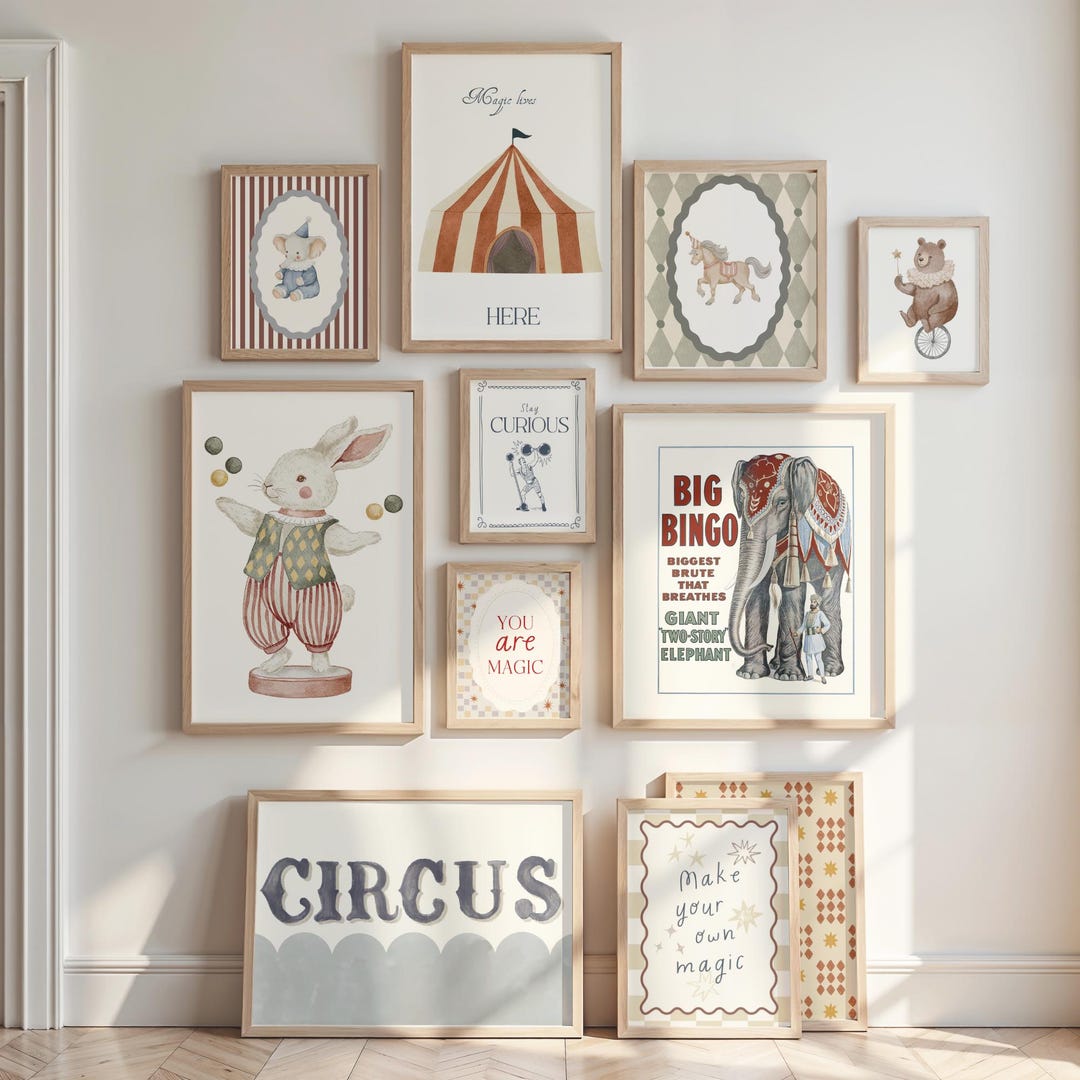 Circus Gallery Wall Set of 25 Printable Animal Whimsical Nursery Retro ...
