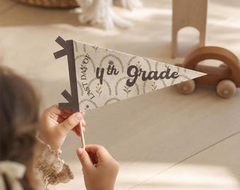 First Last Day of School Pennant Printable Girl Daycare to Grade 12 Vintage Floral Sign Digital Download