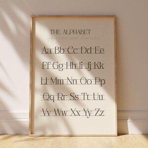 Alphabet handwriting chart print neutral abc poster printable classroom back to school decor