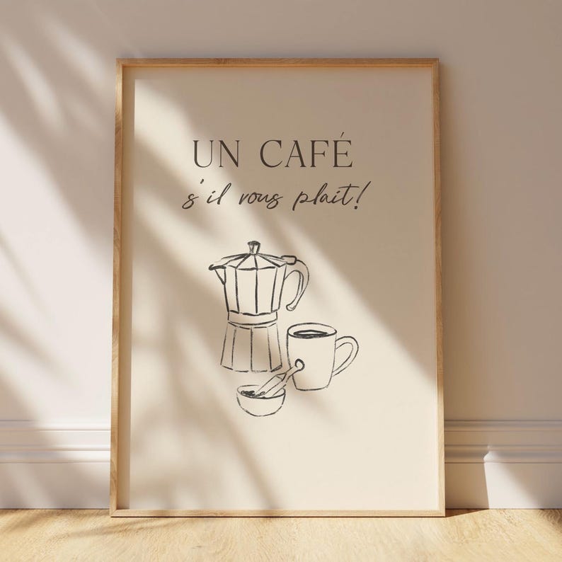 Hand-drawn coffee poster perfect for coffee shop or home bar styling