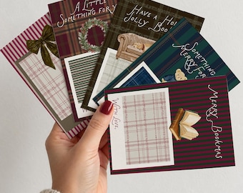 Plaid Christmas Gift Card Sleeve Printable Set 5 Vintage Holiday Stocking Stuffer Bow Wreath Digital Download