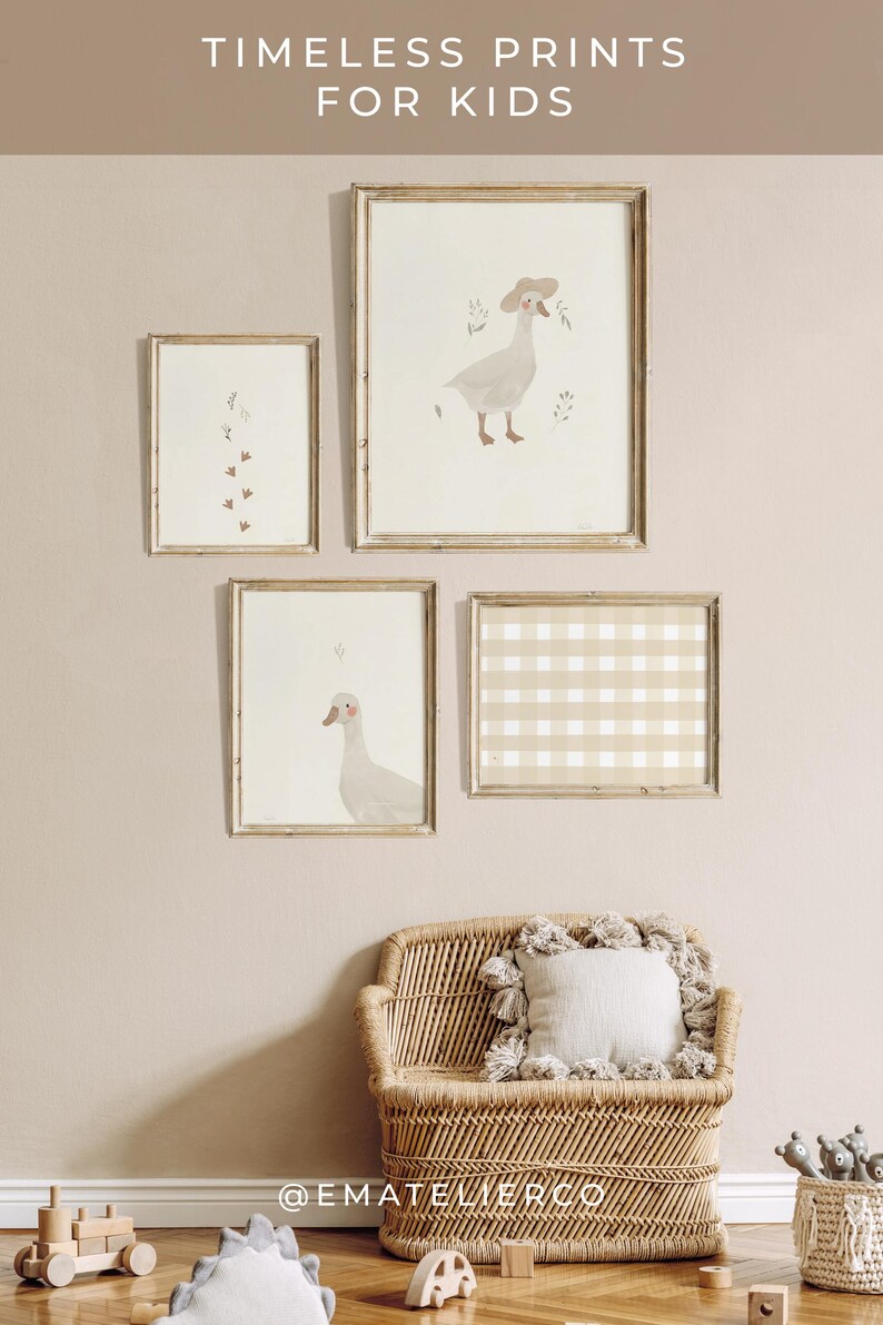 Earthy Toned Nursery Wall Art: Gender-Neutral Goose and Duck Digital Prints.