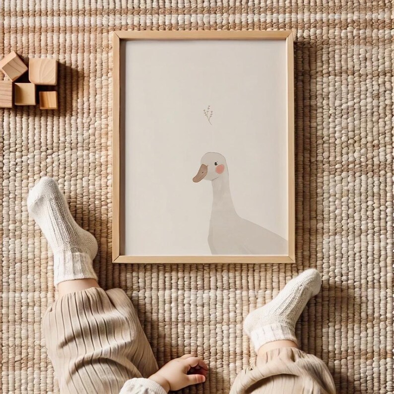 Goose Printable Vintage Gallery Wall Art Set of 4 Neutral Child Prints Earthy Tones Digital Print Silly Little Goose Duck Gender Neutral Art image 4