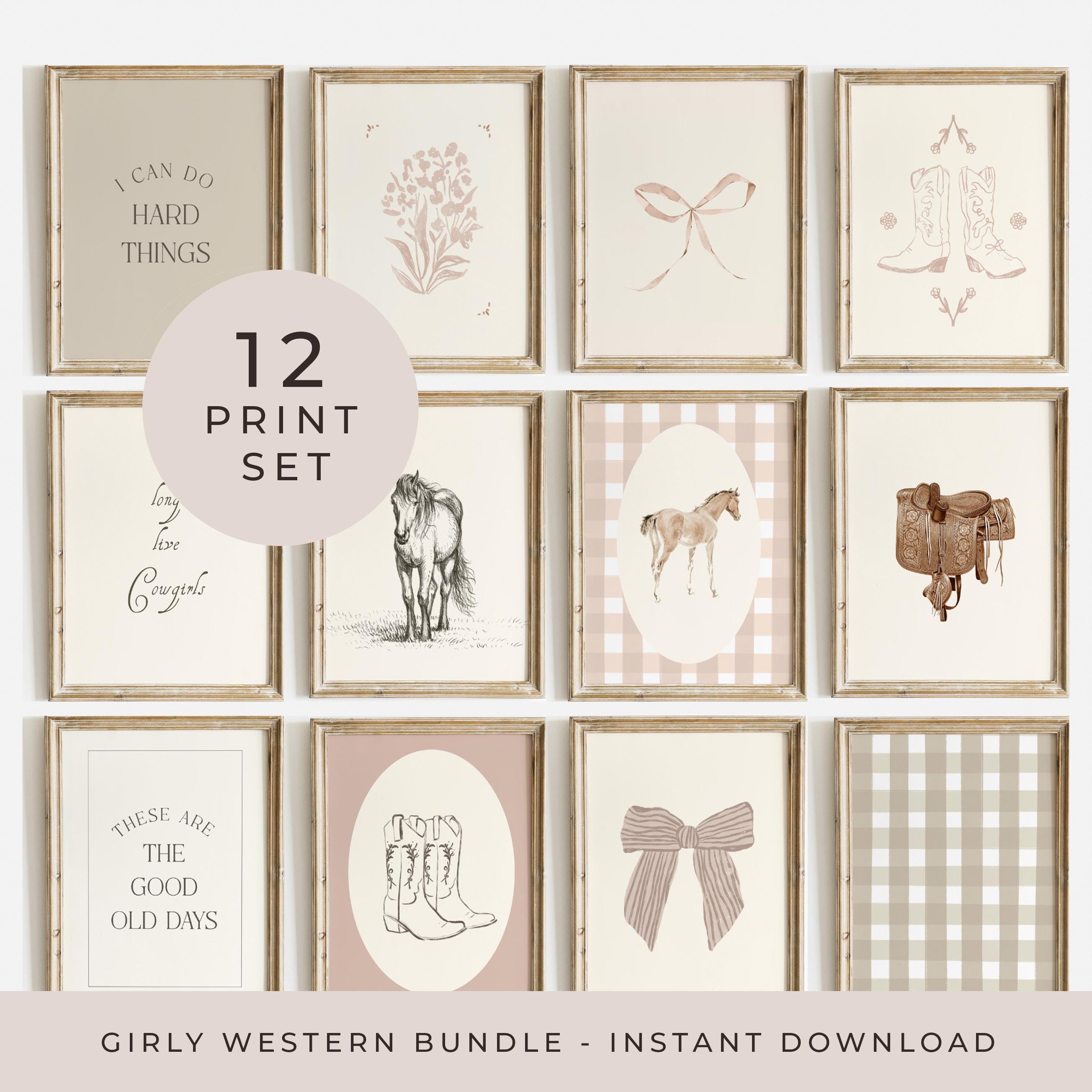 Pink Western Poster Set Pink Cowgirls Print Western Decor Bundle Girls Bedroom Decor Baby Girl Nursery Print Pink Horse Toddler Room Prints