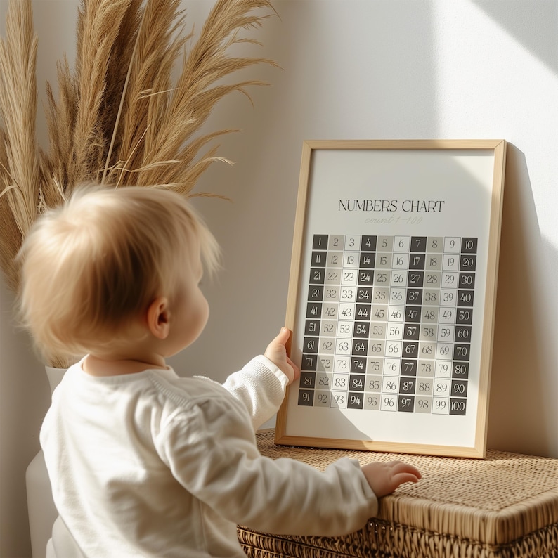 Neutral hundreds chart kids math wall art homeschool printable
