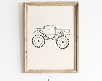 Monster Truck Poster Boy Room Truck Print Boy Nursery Decor Neutral Truck Wall Art Kid Room Sketch Truck Printable Big Boy Room Art Boy Gift