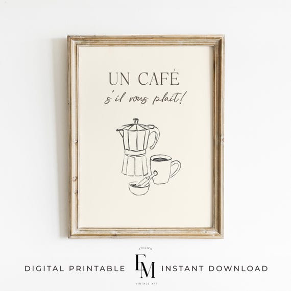 Trendy Coffee Print Kitchen Decor Cute French Poster Coffee Shop Print Hand Drawn Coffee Bar Printable Wall Art Minimal Drawing Kitchen Art