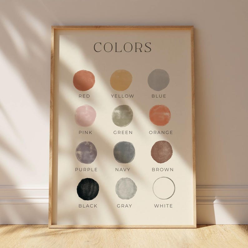 Montessori-inspired color chart printable for homeschool and classroom decor