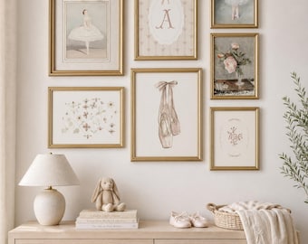 Ballet Nursery Gallery Wall Set of 30 Prints Vintage Ballerina Girl Room Decor Pink Bow Aesthetic Printable Digital Download Kids Art