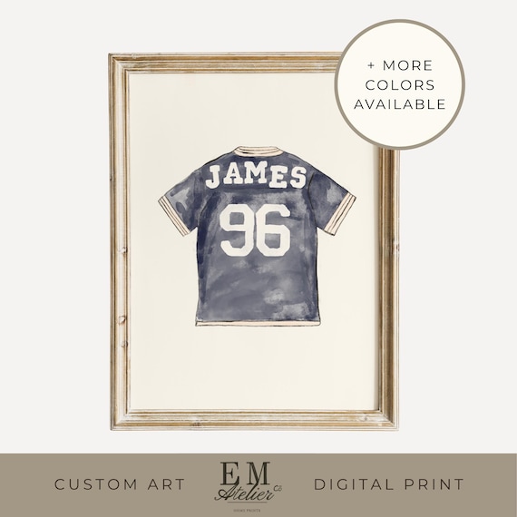 Boy Room Decor Soccer Jersey Custom Name Number Print Vintage Sports Wall Art Personalized Boy Bedroom Gift Printable Digital Download