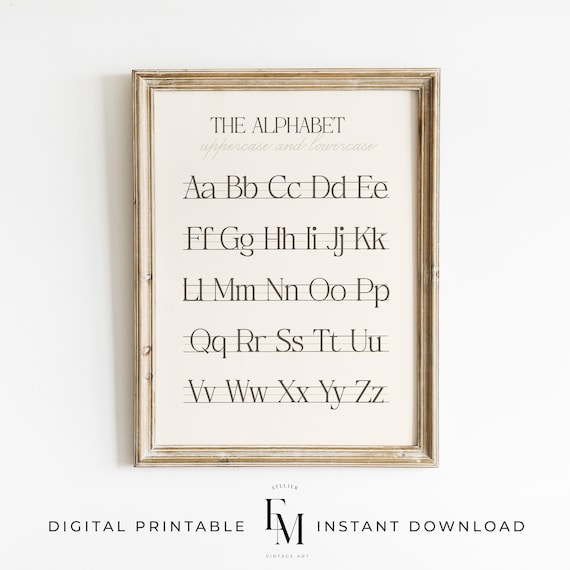 Neutral ABC Poster Print Alphabet Handwriting Chart Print Educational Wall Art Printable Homeschool Classroom Decor Back to School Wall Art