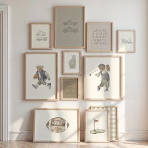 Vintage sports gallery wall set of 25 prints for boys' room decor