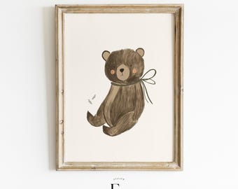 Bear Nursery Wall Art Bear Nursery Art Teddy Bear Nursery Print Bear Print Woodland Nursery Art Gender Neutral Decor Bear Kids Room Poster