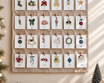 Advent Cards, 24-Day Vintage Watercolor Christmas Countdown Printable