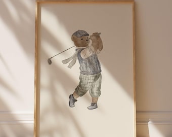 Teddy Bear Golf Poster Ralph Lauren Inspired Golf Printable Boy Room Decor  Wall Art Sport Theme Room Baby Boy Nursery Art Boy Playroom Decor