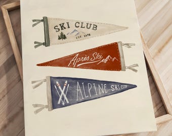 Ski Pennant Print, Vintage Après Ski Digital Download for Ski Lodge Wall Art