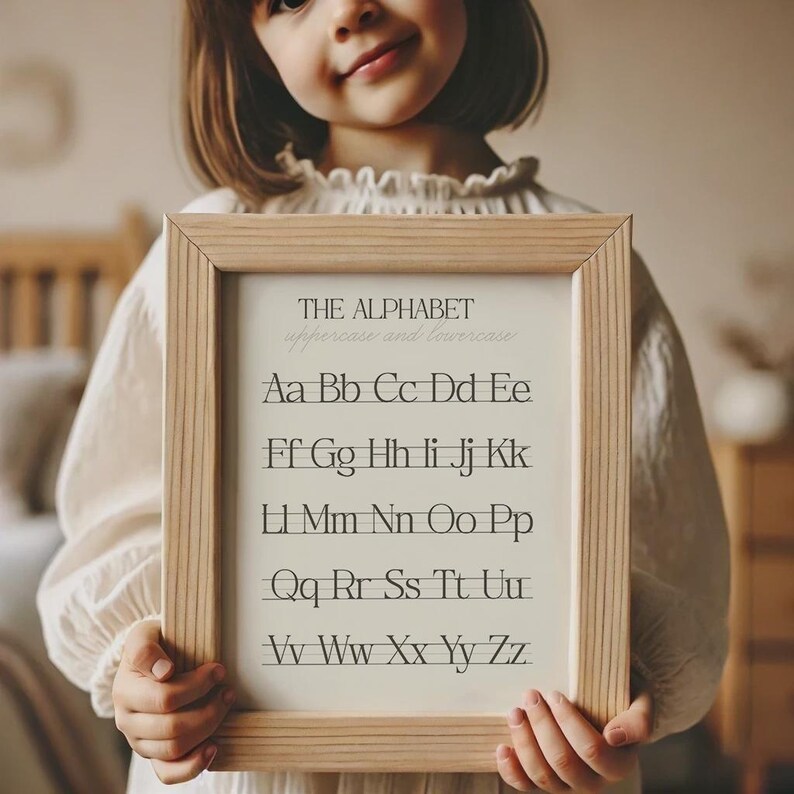 Educational wall art alphabet chart neutral abc poster homeschool classroom back to school print