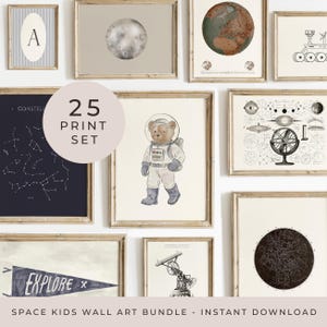 Space Wall Art Kids Gallery Wall Set of 25 Prints Solar System Print Boys Room Rocket Poster Outer Space Wall Art Planets Kids Wall Art Boys