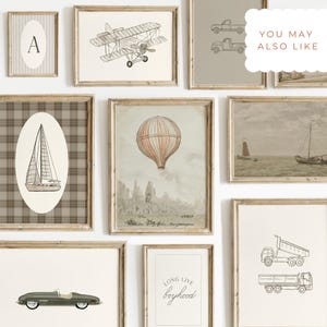 Airplane Nursery Art Vintage Watercolor Boys Room Decor Boy Wall Art Travel Theme Nursery Print Baby Boys Room Decor Beige Boys Playroom Art image 11