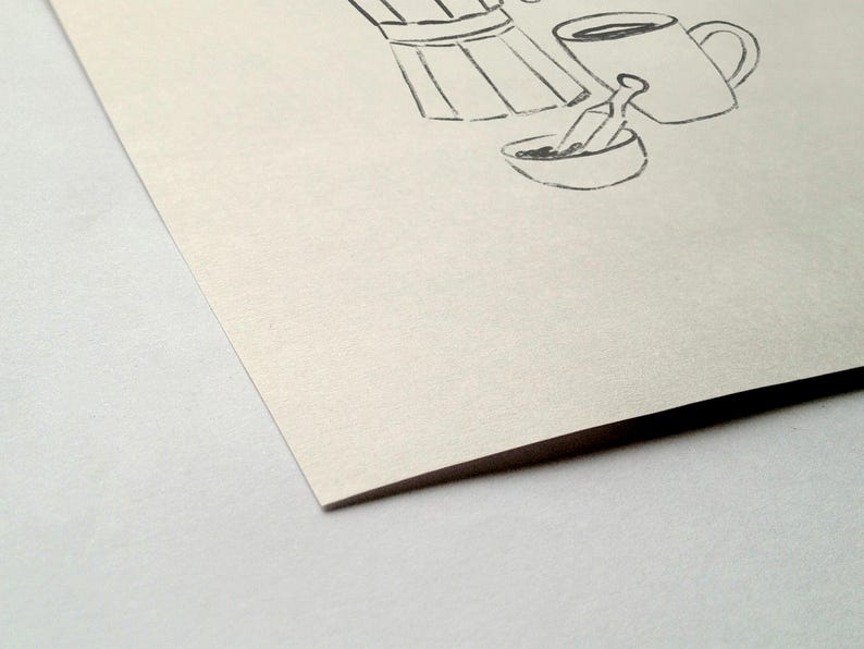 May include: A black and white line drawing of a coffee pot pouring coffee into a cup. The coffee pot has a handle and a spout. The cup has a handle and a small amount of coffee inside. There is also a small bowl with a spoon in it.