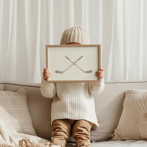 Neutral Hockey Wall Art Vintage Hockey Stick Poster Ice Hockey Boy Bedroom Art Hockey Printable Boy Art Hockey Sport Wall Art Playroom Decor image 2