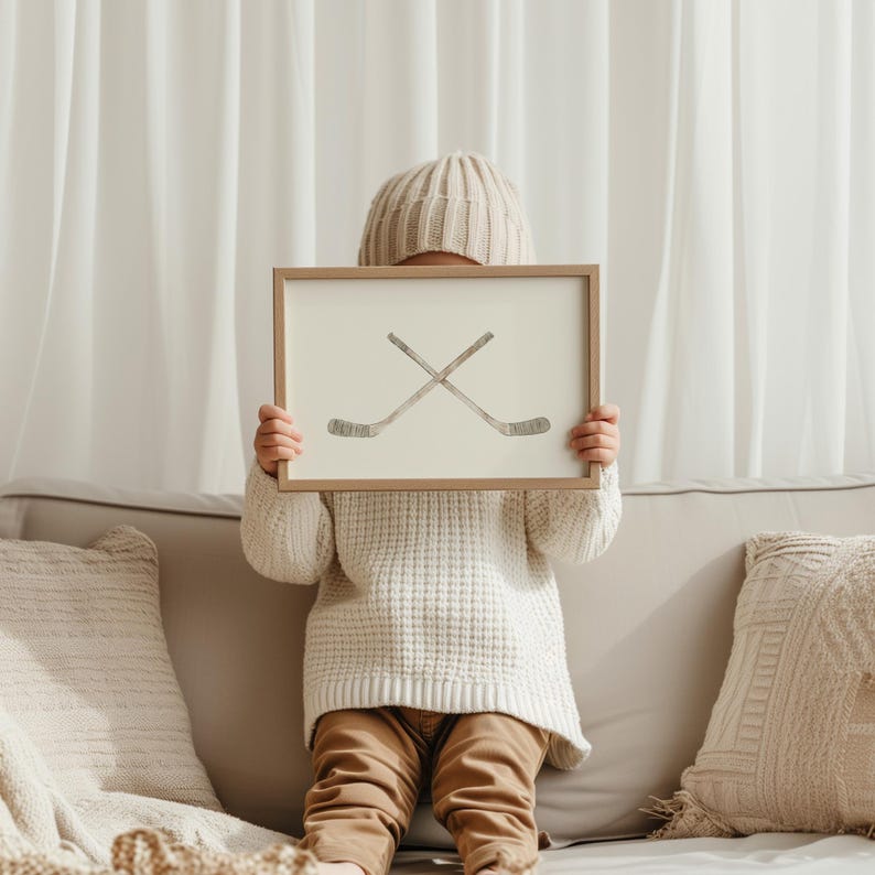 Neutral Hockey Wall Art Vintage Hockey Stick Poster Ice Hockey Boy Bedroom Art Hockey Printable Boy Art Hockey Sport Wall Art Playroom Decor image 2