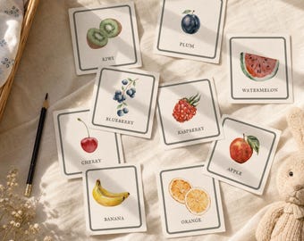 Montessori Flashcard Bundle Fruit Vegetable 36 Cards Watercolor Learning Printable Kids Digital Download