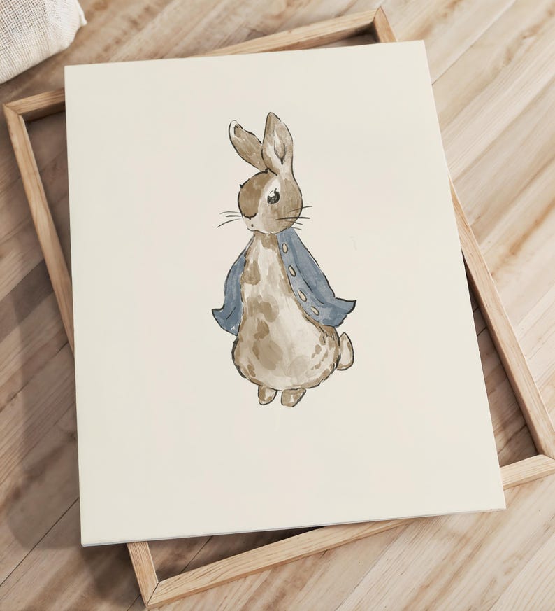 Antique bunny line drawing for nursery or children's room walls