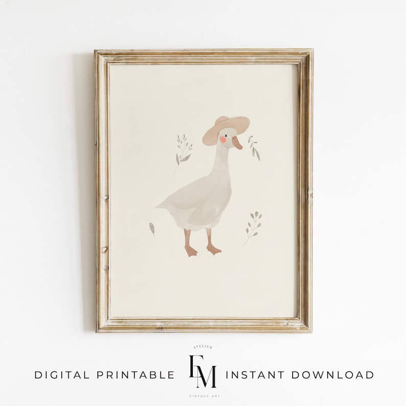 Beige goose poster featuring a farm animal design for cozy nursery decor.