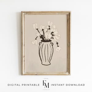 Flower Vase Painting Abstract Flower Paint Neutral Contemporary Still Life Art Print Floral Art Print Minimalist Art Black Vase Flower Print