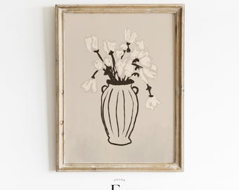 Flower Vase Painting Abstract Flower Paint Neutral Contemporary Still Life Art Print Floral Art Print Minimalist Art Black Vase Flower Print