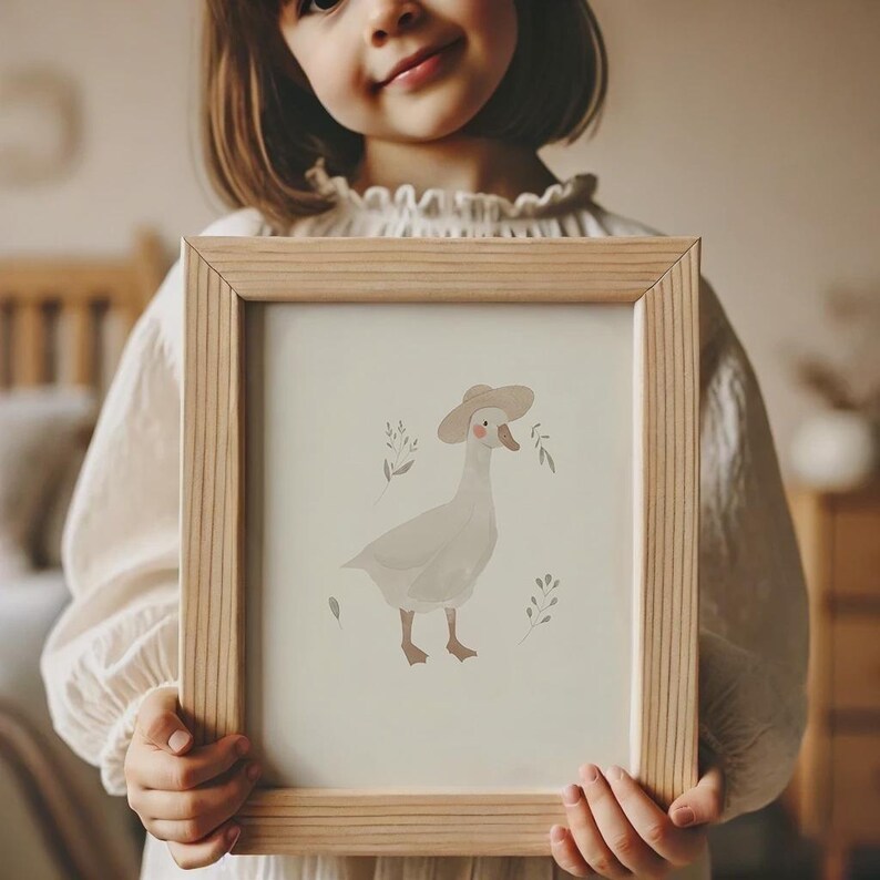 Cute goose poster perfect for farmhouse-style nurseries or playrooms.