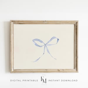 Blue Coquette Bow Girl Bedroom Print Bow Nursery Wall Art Blue Bow Print Pastel Blue Preppy Art Bow Painting Aesthetic Blue Print Girly Art