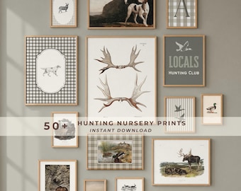 Hunting Nursery Print Set 50 Boy Room Vintage Moose Duck Antler Watercolor Cabin Decor Digital Download