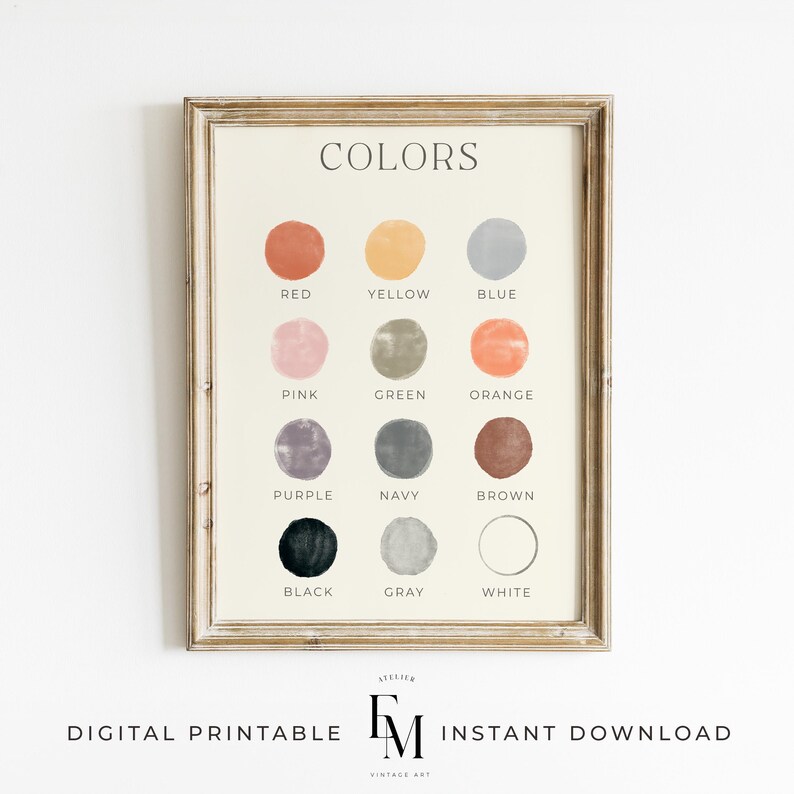 watercolor paint colors poster designed for fun and engaging early learning