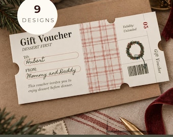 Editable Coupon Book, Plaid Voucher Canva Template, Christmas Digital Download