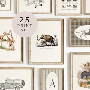 Safari Gallery Wall Art Set of 25 Print Safari Animal Nursery Print Jungle Adventure Printable Gallery Decor Kids Room Playroom Safari Theme