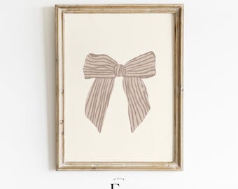 Pink Bow Art Print Nursery Coquette Decor Vintage Nursery Wall Art Coquette Print Girl Room Wall Print Girl Nursery Decor Pink Girl Room Art