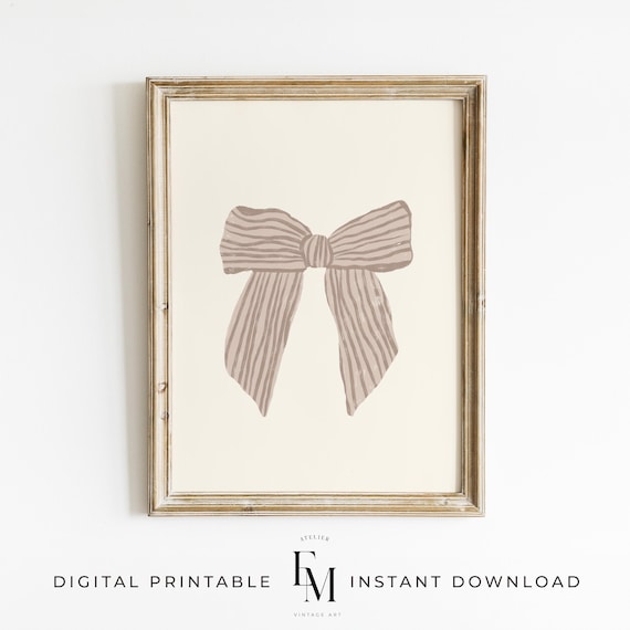 Pink Bow Art Print Nursery Coquette Decor Vintage Nursery Wall Art Coquette Print Girl Room Wall Print Girl Nursery Decor Pink Girl Room Art