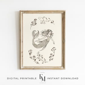 Vintage mermaid painting for a coastal girls nursery or playroom