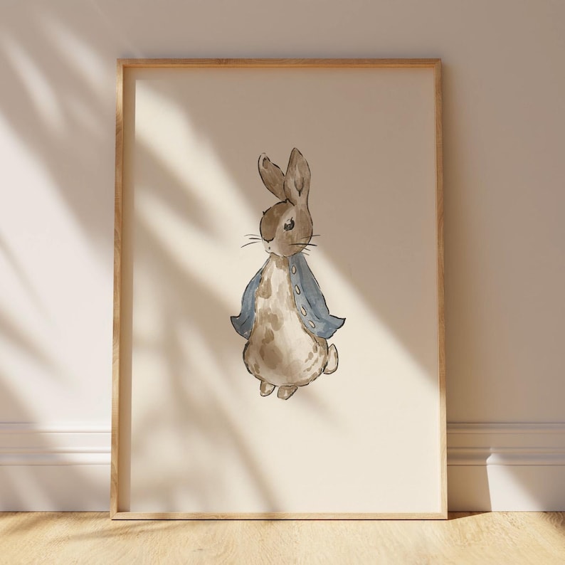 Classic book illustration-inspired bunny art in muted tones